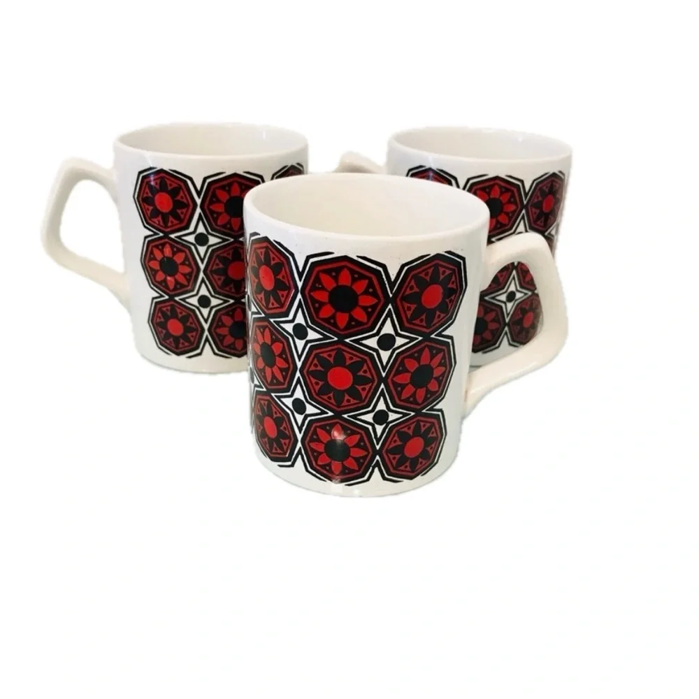 Set of 3 Staffordshire Potteries Mid Century Mugs red